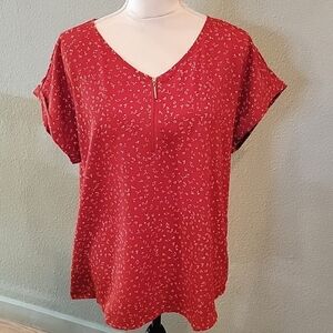 Burnt Red Blouse Scoop Neck Bat Wing Short Sleeved Business Casual Loose Fit